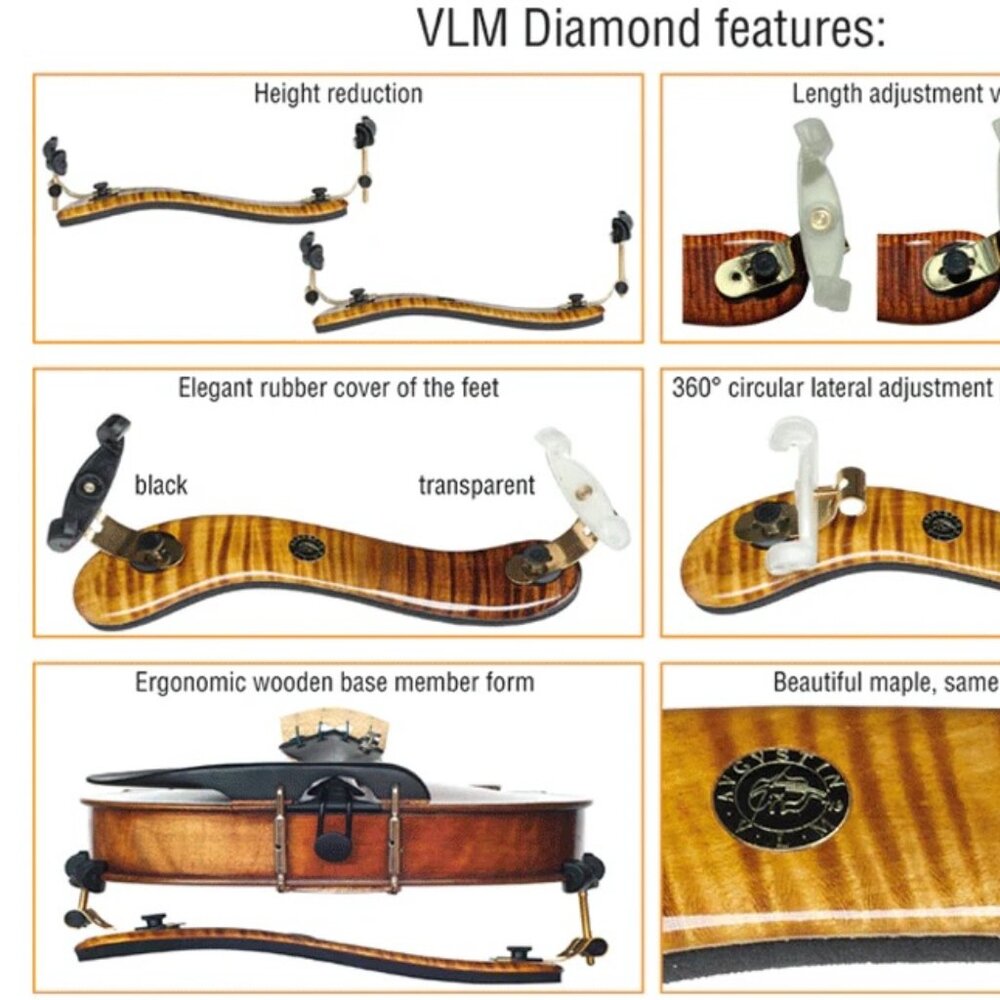 Viva La Musica Professional Violin Shoulder Rest, Maple Gold 3/4 - 4/4